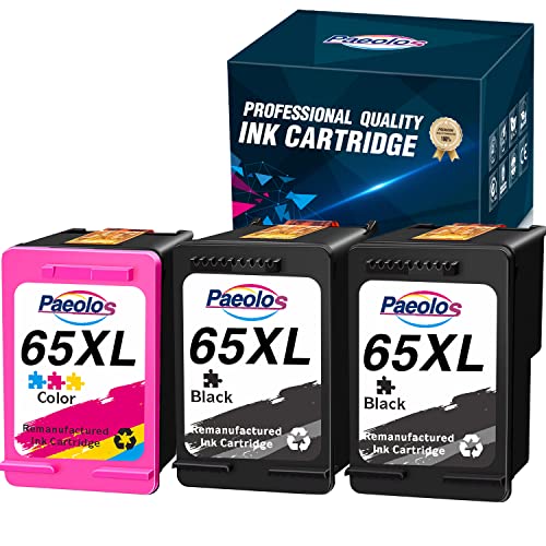 Paeolos Remanufactured 65XL Ink Cartridge Replacement for HP 65XL 65 XL for Envy 5055 5052 5058 DeskJet 3755 2655 3720 3722 3723 3730 3732 3752 3758 2652 2624 Printers (2 Black, 1 Tri-Color)