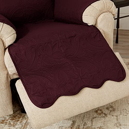 Image of Great Bay Home Reversible Recliner Cover - Washable Slipcover Furniture Protector with Elastic Straps - Perfect for Kids & Pets - Quilted & Stitched Detail (Wine /Light Grey)