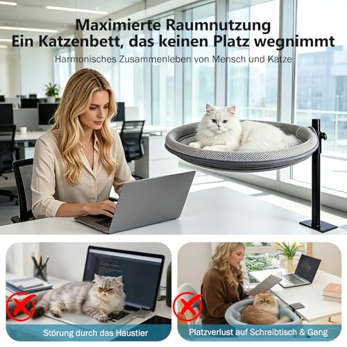 EXSLUNG Katzenbett für Schreibtisch Katzenkorb 360° Drehbar, Höhenverstellbares Katzen Schreibtisch Bett bis zu 15kg, Katzen Liegeplatz mit 2 Abnehmbar Bezügen für Home, Office
