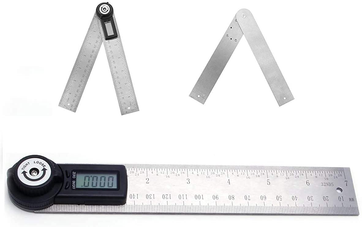 WJJ Righello dell'angolo Digitale con Display LCD e Funzione di Blocco, Misura della Lunghezza 400 mm / 14 Pollici, intervallo di misurazione: 0 ° ~ 360 °, Acciaio Inossidabile