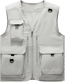 VMAKBUWIS Mens Multi Pockets Vest Men Outdoor Fishing Sports Vests Waistcoat Summer Cargo Sleeveless Jacket Vest Outerwear