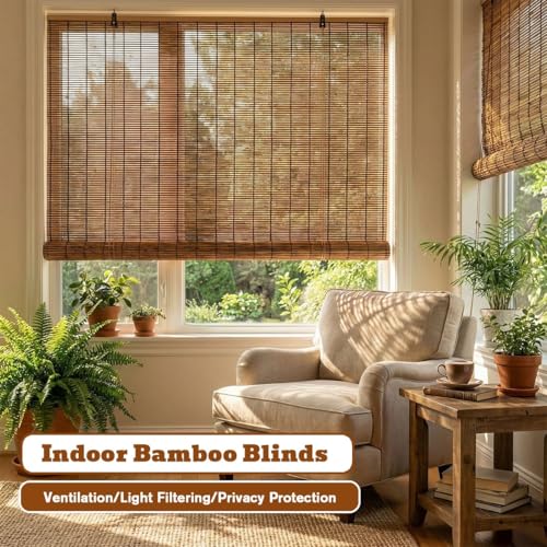 Store sans fil en bambou occultant et imperméable pour terrasse