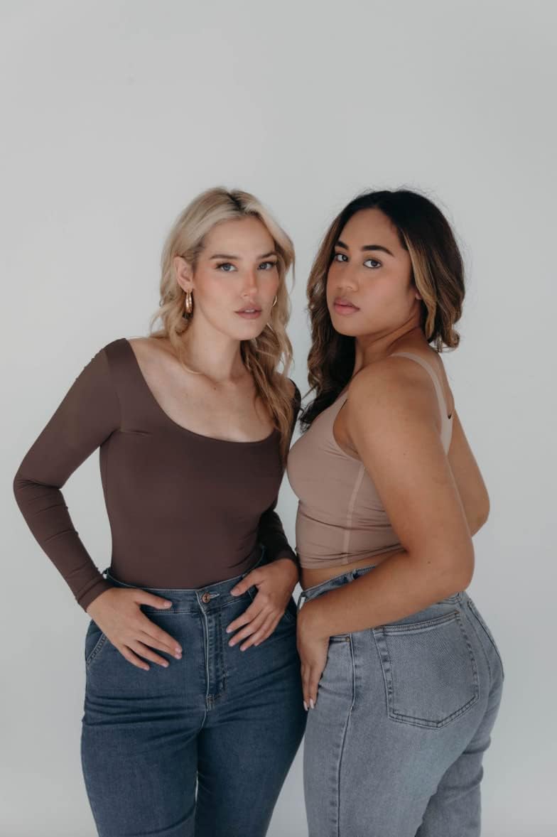 Almere Basics Long Sleeve Double Lined Contour Bodysuit - Basic Thong Style Long Sleeve Bodysuit for Women - Image 5