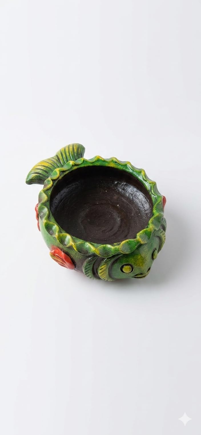 Fish Shaped Terracotta Urli, Multicolour, 10 cm, for Home Decor, Puja and Vastu-image-2