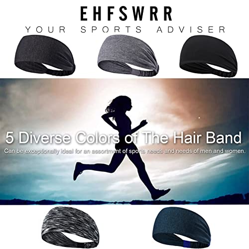 Ehfswrr Workout Headbands For Women Men Sweatband Yoga Elastic Wide Headbands Gym Sports Sweat Bands Moisture Wicking For Exercise Fitness Running Tennis Cycling Travel (Dark Color 5 Pcs) #TOP1