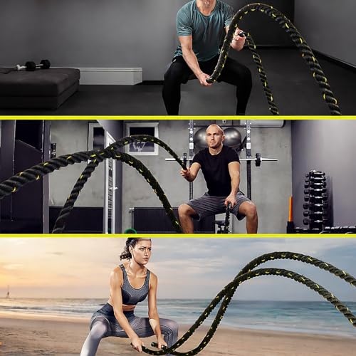 Image of GISCO Professional Polyester Battle Rope All Weather Heavy Duty1.5 inch Thick (30 Feet /9 Meter) | Wear Resistant Battle Rope for Crossfit Workout, Home Workout, Training, Exercise & Gym