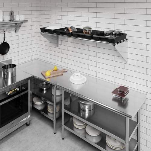 Image of AmGood 18 in. x 60 in. NSF Stainless Steel Tubular Wall Shelf | Heavy-Duty Metal Shelving for Appliances & Equipment | Ideal for Kitchen, Restaurant, Garage, Laundry, Utility Room