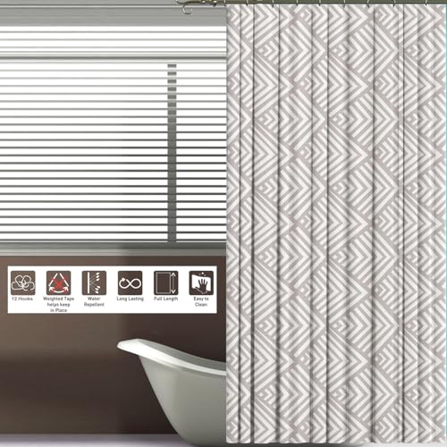 Image of Sassoon Chrome Horizon Printed Shower Curtain for Bathroom with Hooks- 1Pc, Polyester Fabric