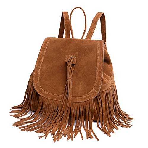 Rucksack Damen,iSpchen Fransen Frauen Rucksäcke Handtasche Reise Kleine Umhängetasche Quaste Große Kapazität Rucksäcke Braun Cover