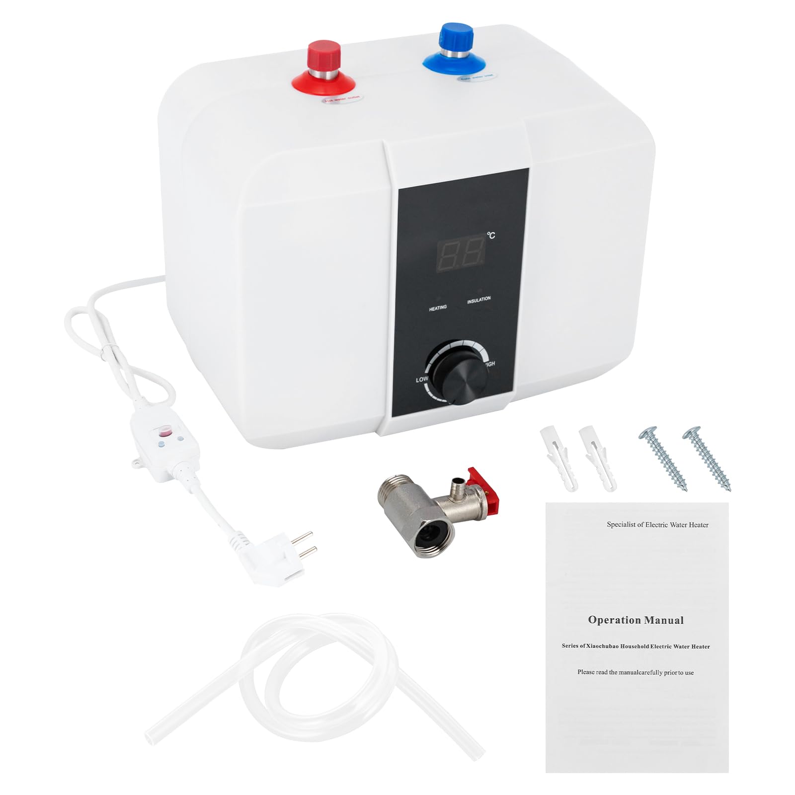 Chauffe-eau 6 l - 1500 W - Résistant à la pression - Avec affichage numérique LED - Chauffage rapide pour lavabo, cuisine et salle de bain - Blanc