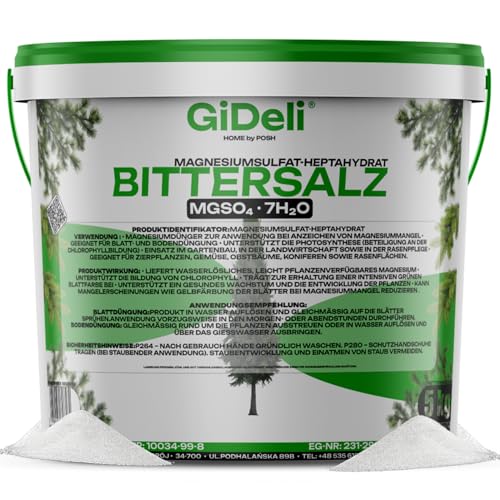 GiDeli Bittersalz Dünger 5 kg im Eimer - Magnesiumsulfat als Pflanzendünger - Granulierter Gartendünger für Koniferen Hecken Rasen Blumen Obst und Gemüse - Sofort Wirksam