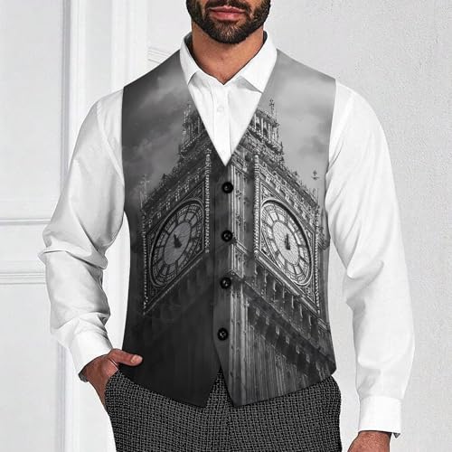 Big Ben London White And Black Suit Vest for Men Slim Fit Sleeveless Jacket V Neck Business Waistcoat Button Up Dressy Top4