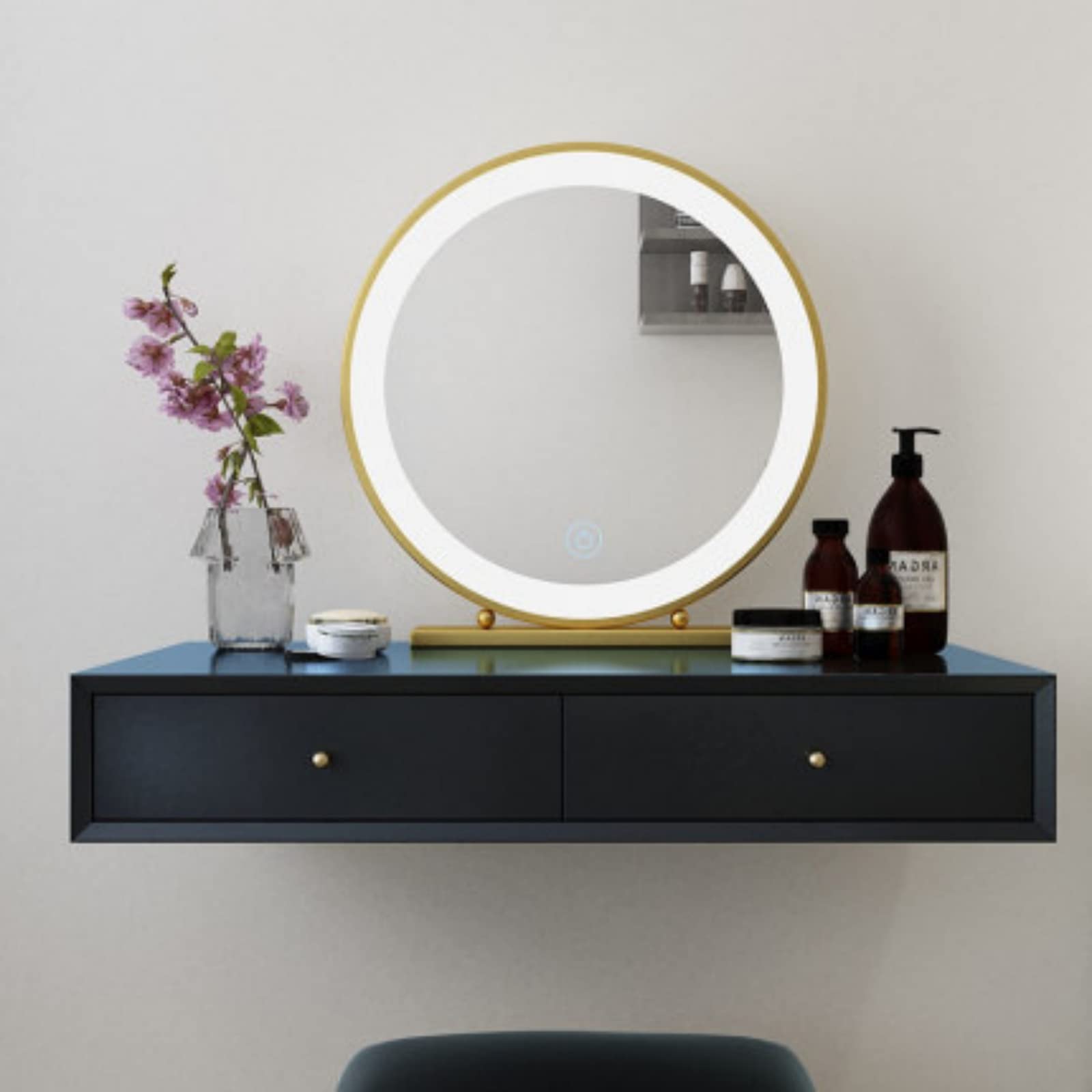 asdchZen Minimalist Nordic Floating Dressing Table-80Cm Black Perfect For Compact Spaces Stylish Wall-Mounted Vanity For Small Rooms Elegant Storage Solution