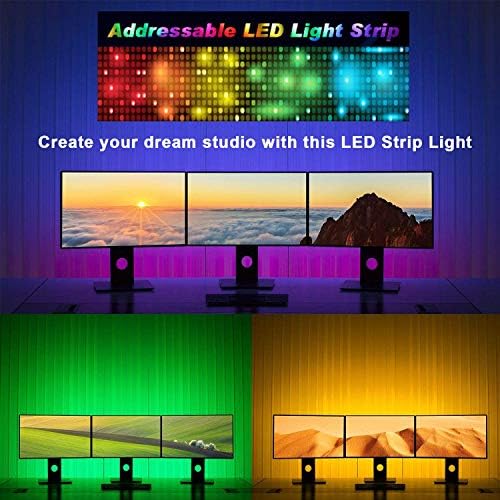 airgoo Addressable RGB TV LED Backlight, 6.6FT Diffused Rainbow LED Lights for TV with App and Remote Control, Music Sync, RGB Color Changing TV Backlight for TV, Computer, Bedroom, USB Powered