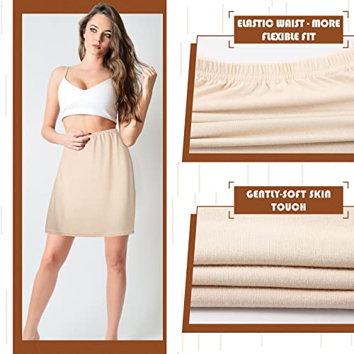 3 Pieces Women's Half Slips 19, 27, 35 Inch Satin Underskirt Dress Anti Static Long Underskirt Lady Slips for Under Dresses (Nude, Large)