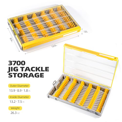 Image of RUNCL 3700 Jig Tackle Storage, Waterproof Floating Lure Storage Box with Adjustable Dividers, Clear Rust-Proof Utility Tray for Terminal Tackle, Hooks and Sinkers
