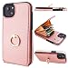 Folosu Compatible with iPhone 14 Plus Case Wallet with Card Holder, 360Â°Rotation Finger Ring Holder Kickstand, RFID Blocking Leather Protective Double Buttons Shockproof Cover 6.7 Inch Rose Gold