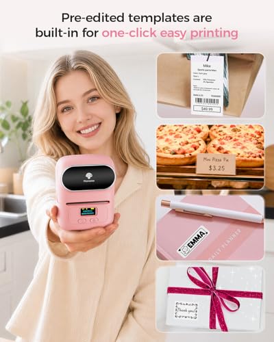 Image of Phomemo Label Printer - M110 Thermal Label Printer Barcode Label Maker Mini Bluetooth Sticker Printer for Small Business, Home, Office, Logo, Address, Name Tag, Clothing, Organizing, Pink | 2 Inch Pink Bluetooth Label Maker Easy to Use for Small Business, Home, School, Office, APP with 6000+ Templates