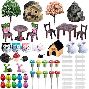 KKSTY 45 stuks miniatuur fee tuin accessoires buiten ornamenten kit paddestoel boom uil woning mini dieren beeldjes voor poppenhuis micro landschap plant pot bonsai tuin woondecoratie
