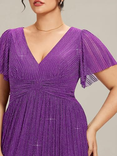 Image of Ever-Pretty Women's Plus Size Glitter Formal Dresses for Curvy Women A Line V Neck Gala Mother of Bride Dress Evening Gown