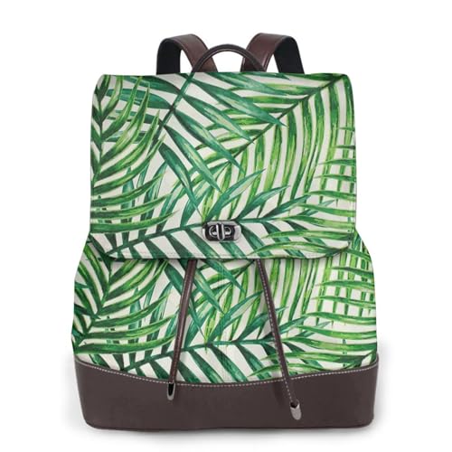 Sac à dos cuir imprimé feuille bananier vert femme résoud vos déplacements travail