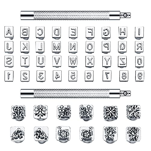 50 Pieces Letters and Numbers Stamp Set 0.32 Inch Alphabet Leather Punch Grass Leather Stamps Metal Floral Pattern Stamp Tools with Handle for DIY Craft Leather Engraving Stamper 50 Pieces Letters and Numbers Stamp Set 0.32 Inch Alphabet Leather Punch Grass Leather Stamps Metal Floral Pattern Stamp Tools with Handle for DIY Craft Leather Engraving Stamper