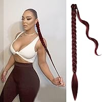 Vista 1 de Extensión de cola de caballo recta trenzada de 30 pulgadas de largo, resistente al calor, pelo lacio envolvente, para mujeres, pelo sintético suave