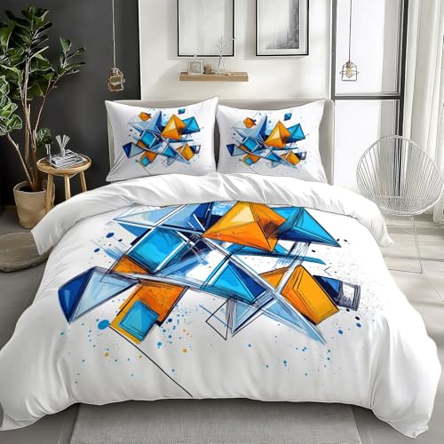 Reversible Bedding Set Duvet Cover Set Cot-bed for Kids Toddler- Doodle Style Geometry Printed Quilted Comforter Cover with 1 Pillowcases, Microfiber, Zipper Closure, 2 Pieces