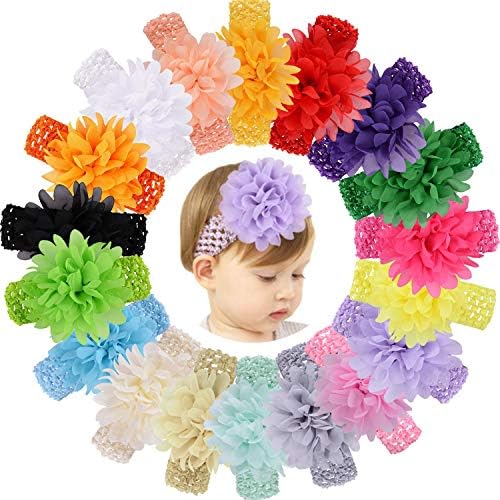 jollybows 18pcs Baby Girls Headband Chiffon Flower Soft Stretchy Hair Band Hair Accessories for Baby Girls Newborns Infants Toddlers and Kids