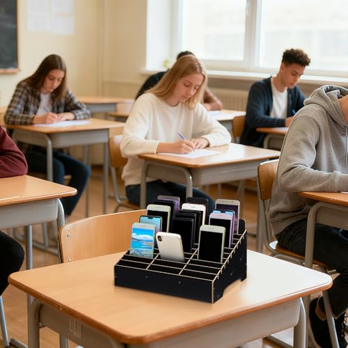 SOIMISS Handygarage Schule mit 30 Fächer + 30 Fächer Handy Aufbewahrung, Holz handy aufbewahrungsbox, Praktische handyaufbewahrung für Klassenzimmer, Büro, Schule, Schulungen & Seminare Organizer