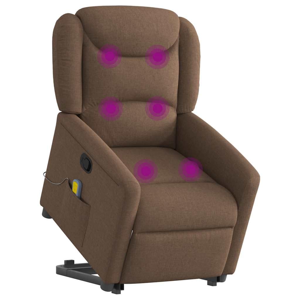 Sillón elevador de personas de masaje reclinable marrón tejido con 6 puntos de masaje, función de elevación eléctrica y reclinación manual hasta 135 grados, cómodo