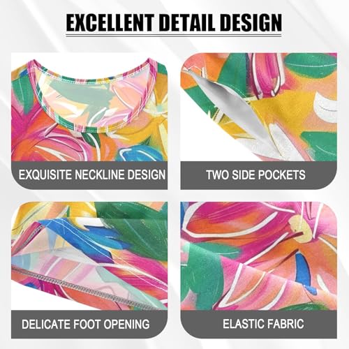 ALAZA Spring Flower Blossom Color Pajamas Short Sleeve 2 Piece Sleepwear Top and Bottom Pajama Set Unisex4