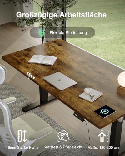Devoko Höhenverstellbarer Schreibtisch 200x100cm mit Typ-C Ladeanschluss, Schreibtisch Höhenverstellbar Elektrisch… – Ansicht 4