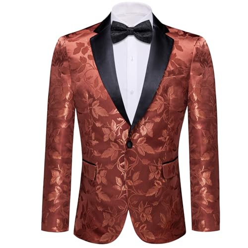 Image of Barry.Wang Mens Floral Blazer Suit Jacket Notched Lapel Casual Sport Coat | Flowers Jacquard One Button Tuxedo for Prom Wedding Party Disco Dinner Banquet Cocktail Homecoming Travel,Regular Fit