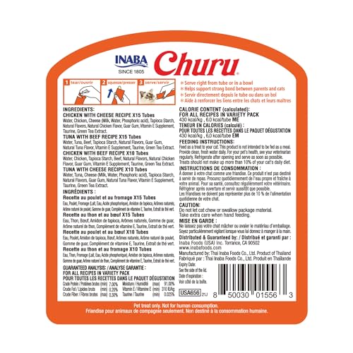 INABA Churu Cat Treats, Lickable, Squeezable Creamy Purée Cat Treat with Green Tea Extract & Taurine, 0.5 Ounces Each Tube, 50 Tubes, Beef & Cheese Variety - image 9