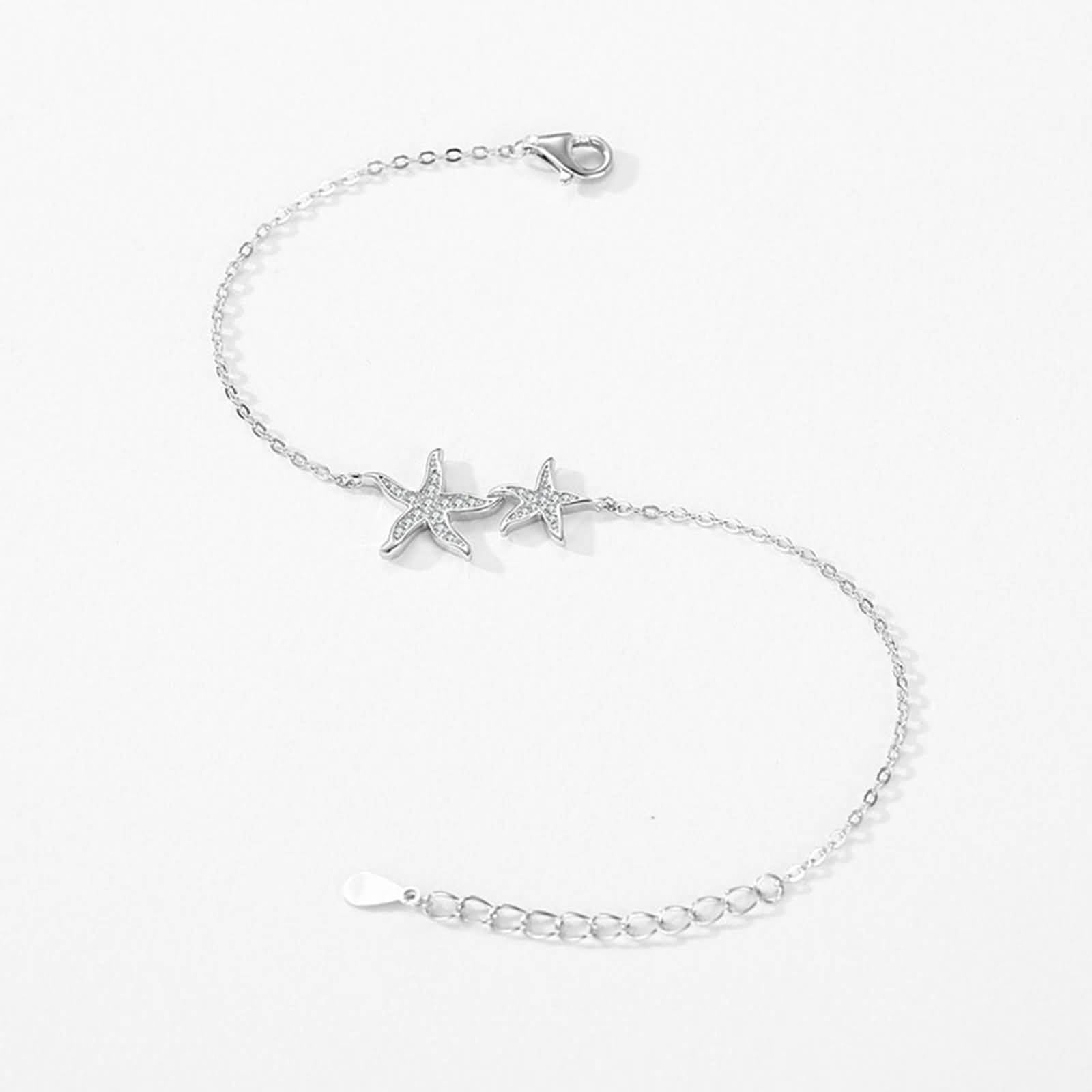 Pulsera de la amistad para mujer, pulsera minimalista de estrella de mar con diamantes creados para mujer, oro blanco de 18 quilates, tamaño 20 + 3 cm