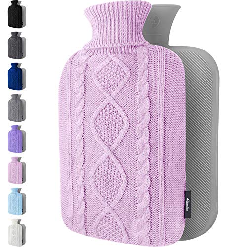 Bouillotte Eau Chaude - Housse Premium en Tricot Doux - Grande Capacité 1,8 L - Bouillotte avec House Tricotée pour Soulagement de la Douleur, Dos, Cou et Épaules &...