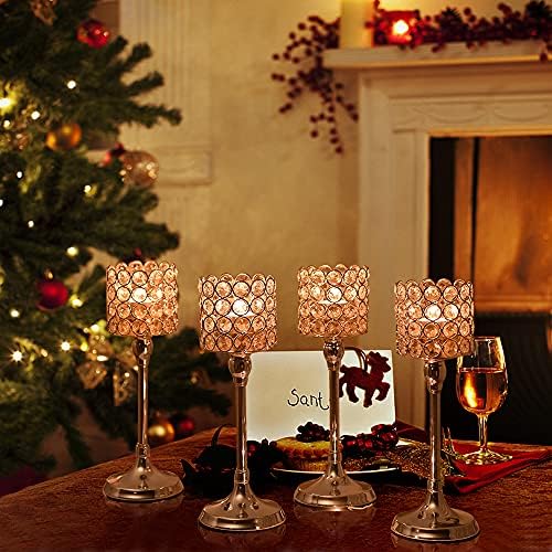 VINCIGANT Tealight Candle Holder, Candlestick Holders for Tables, Crystal Ornaments for Living Room Table Centerpieces, (Silver 2Pcs 30cm Tall)