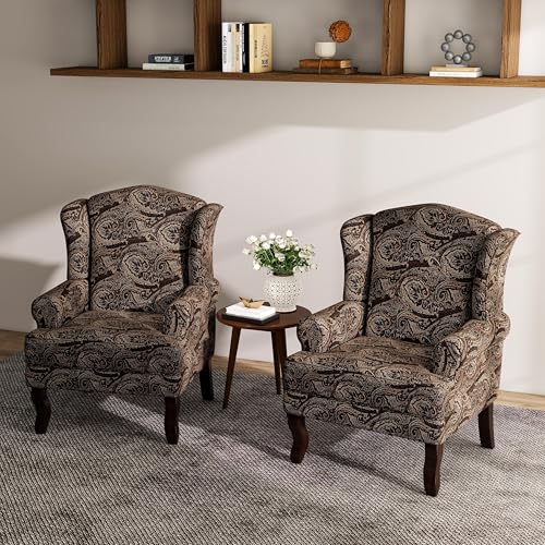 Lumibee High Back Accent Chairs, 2 Set Comfy Armchairs with Solid Wood Legs for Living Room, Upholstered Accent Chairs for Small Space, Single Sofa Reading Chairs for Office-Cranberry