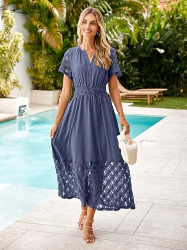 Image of Simplee Womens Summer Boho Maxi Dress V Neck Empire Waist Long Flowy Wedding Guest Dresses with Pockets