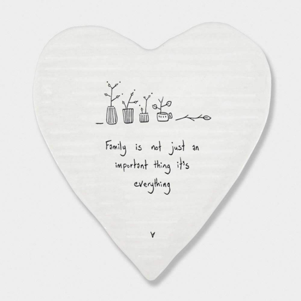 East Of India White Wobbly Heart Coasters Porcelain Friends Family Gift Home Decor (Family Is Everything)