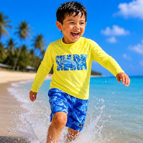Image of Big Chill Boys Rash Guard Set - 2 Piece UPF 50+ Boys Swim Trunks & Long Sleeve Boy Swim Shirt Youth Bathing Suit Swimwear Set