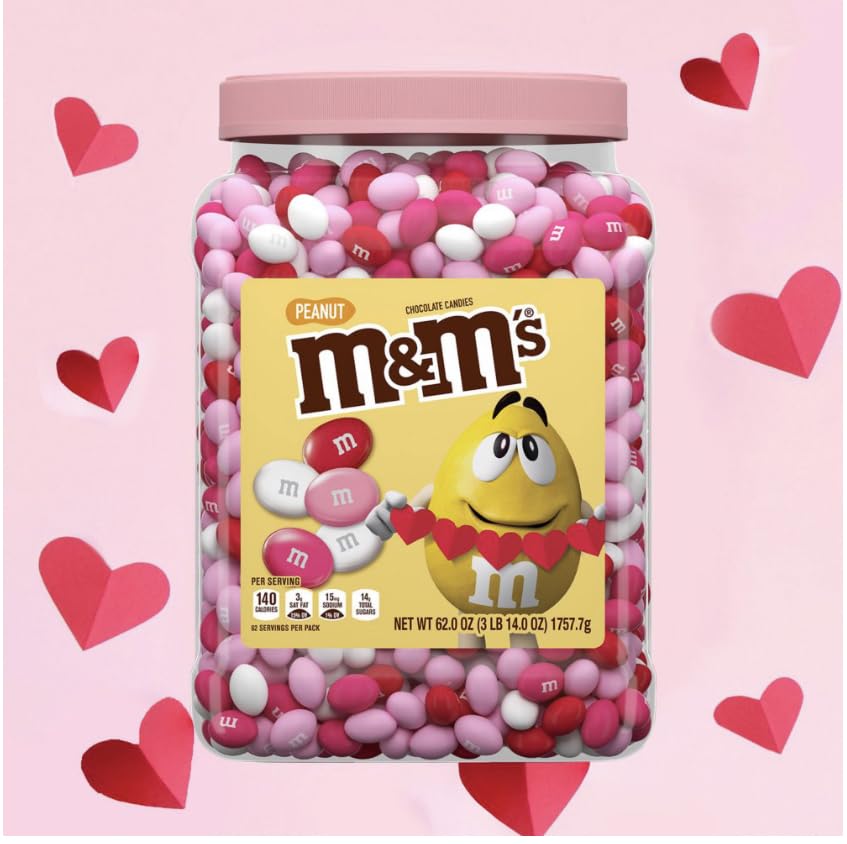 M&MS Peanut Milk Chocolate Valentine's Day Candy Jar, 62 oz