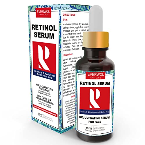 EVERWOL - Serum visage anti-rides & anti-âge/acide hyaluronique & Retinol dosé à 3% / Sérum anti-cernes/vitamine c/hydratant visage/Aloe vera / 30ml Cover
