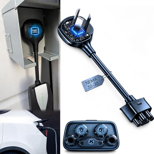 Ecotome NEMA 10-30 Adapter for Tesla Mobile Charger Gen 2 & 3 for 240V Outlet 24 Amp Compatible with Model 3 Y X S Ideal for Outdoor Road Trip Camper and Home Safe Charging