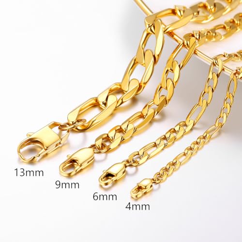 ChainsPro Silver/Gold Plated/Black Figaro Chain for Men Women, Men Necklace Chains, 4/6/9/13 mm, 14-30inch Stainless Steel Necklaces Hip Hop Chain- Send Gift Box4