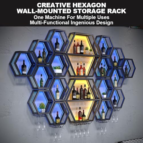 Étagère hexagonale pour bouteilles d'alcool et ambiance bistrot à la maison