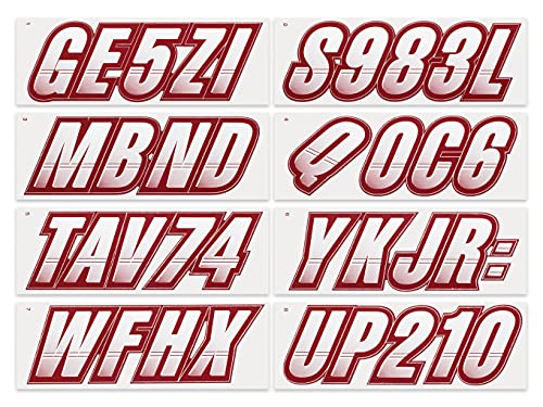 Image of STIFFIE Techtron White /Burgundy 3 inch Boat & PWC Registration Decals • Numbers Letters Stickers