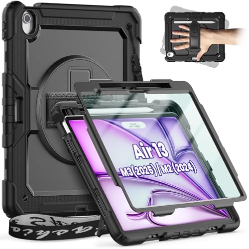 timecity Hülle Für iPad Air 13-Zoll M3/M2 (2025/2024) Tasche Mit Integriertem Bildschirmschutz, 360° Drehbarem Ständer, ...