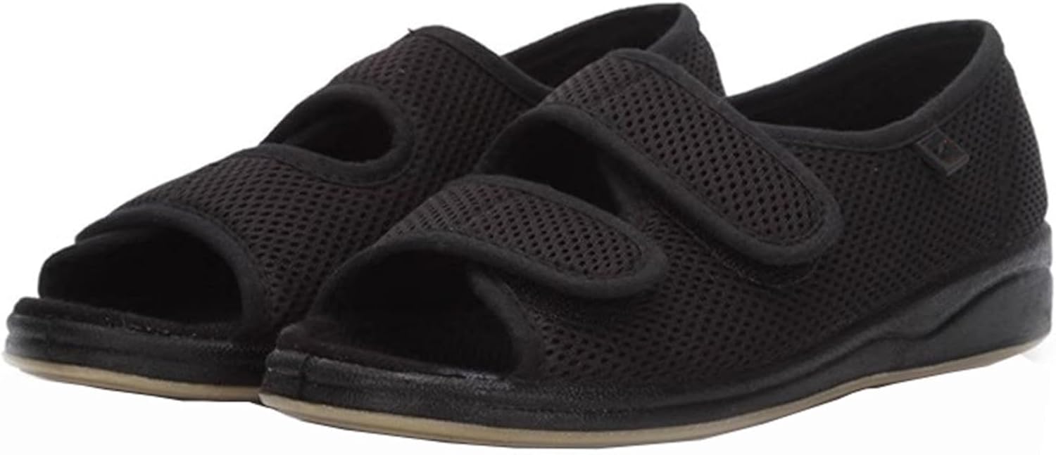 Breathable Diabetic Shoes for Women/Men, Edema and Swollen Feet Footwear, Adjustable Anti-Slip Peep-Toe Wide Width Elderly Shoe for Plantar Fasciitis Black,5.5